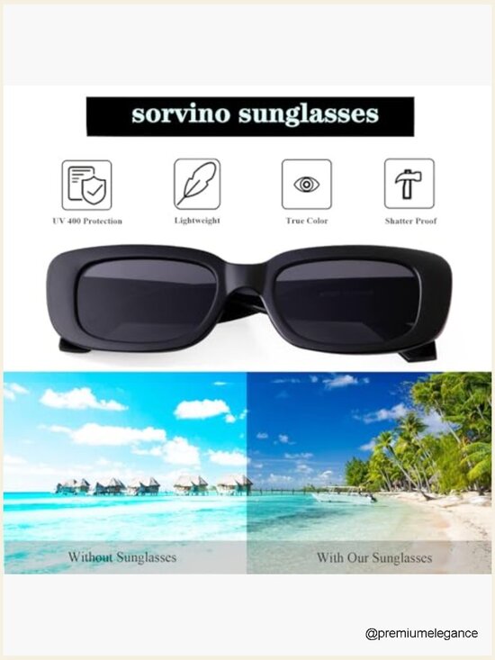 Rectangle Retro 90s Sunglasses UV400 Protection Black Square Frame